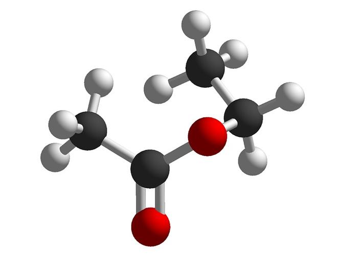 在白色背景化学原子分子上分离出的乙酸乙酯三维分子结构图片